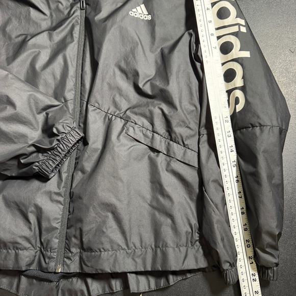 Adidas Primegreen Lightweight Hooded Windbreaker Jacket Black Logo Print Size M - Picture 4 of 6